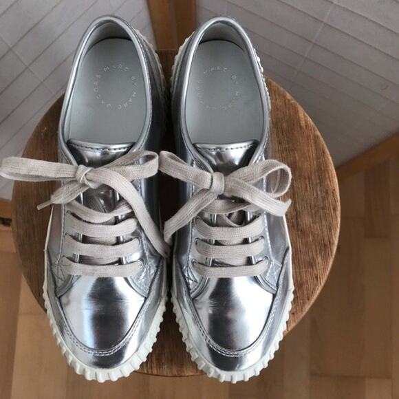 Marc Jacobs Riley Platform Leather Sneakers - 39 Us 9 Silver Metallic - Picture 4 of 5